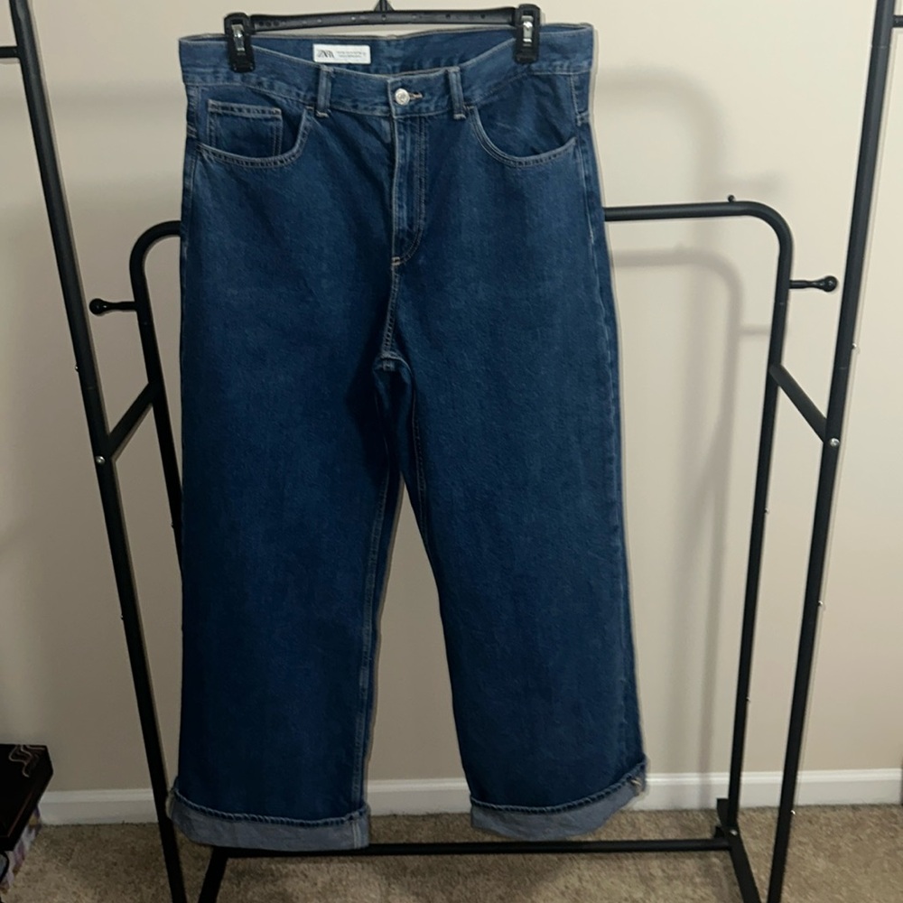 Dark denim wide leg pant